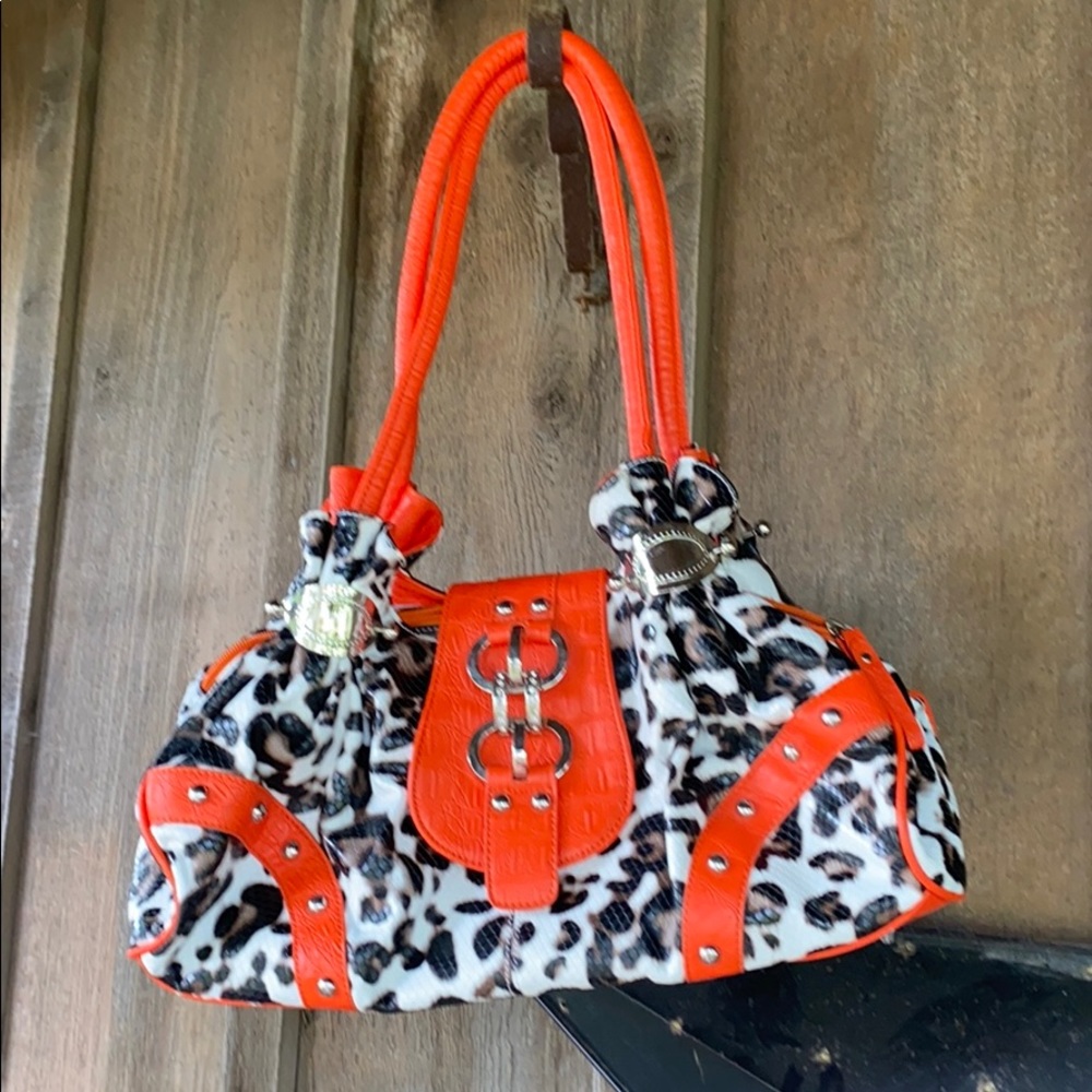 Leopard print and orange purse size medium